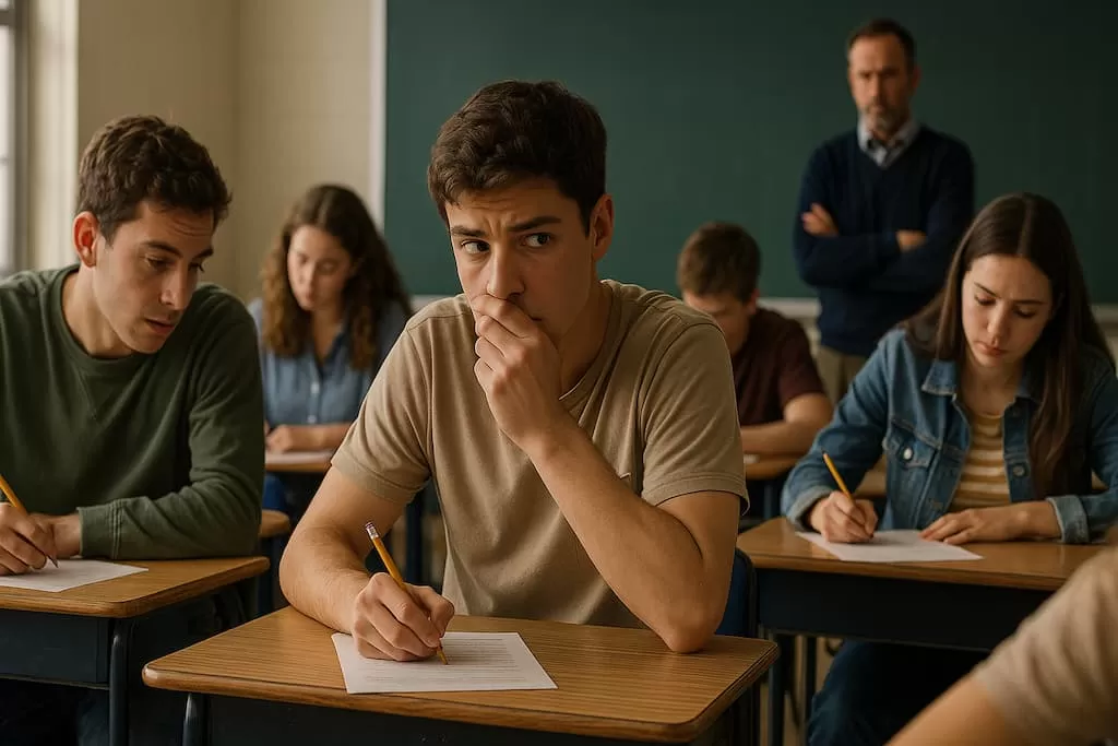 estudiantes copiando durante un examen