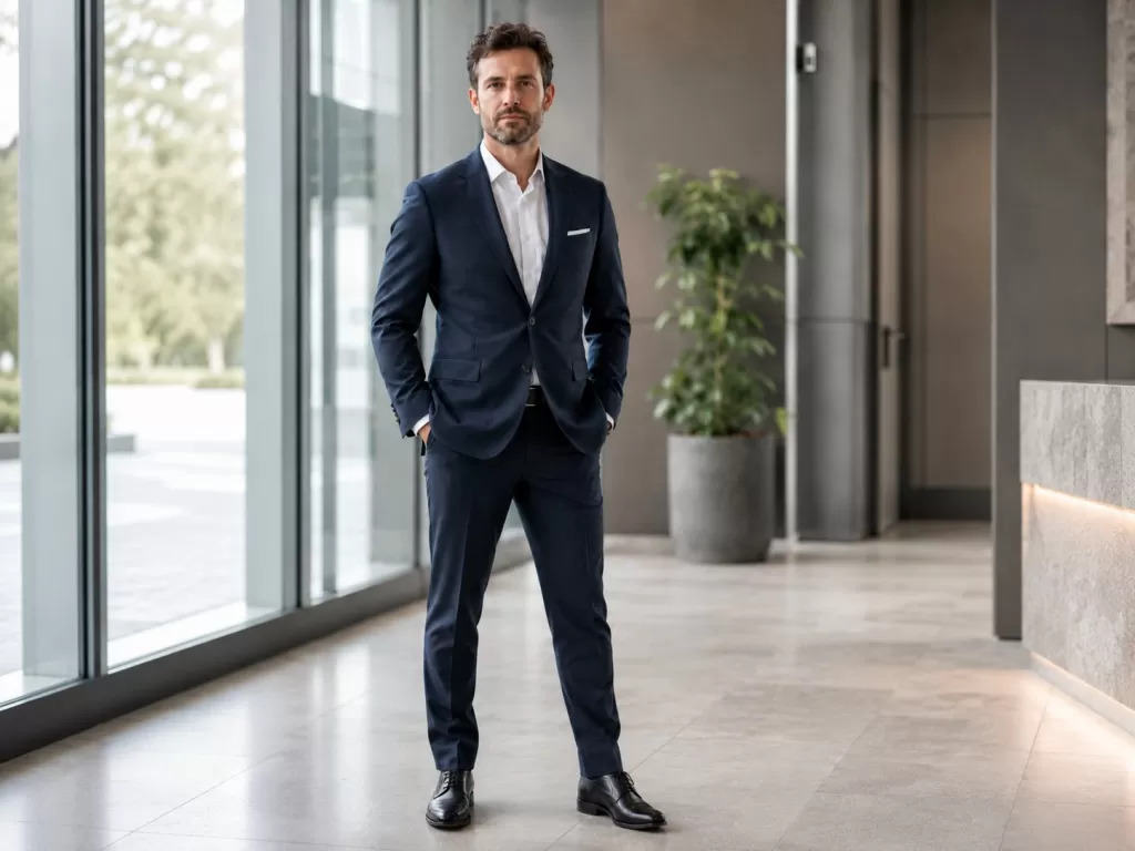 Elegir estudios ya no depende solo de la vocación, persona de pie con traje en la empresa posa
