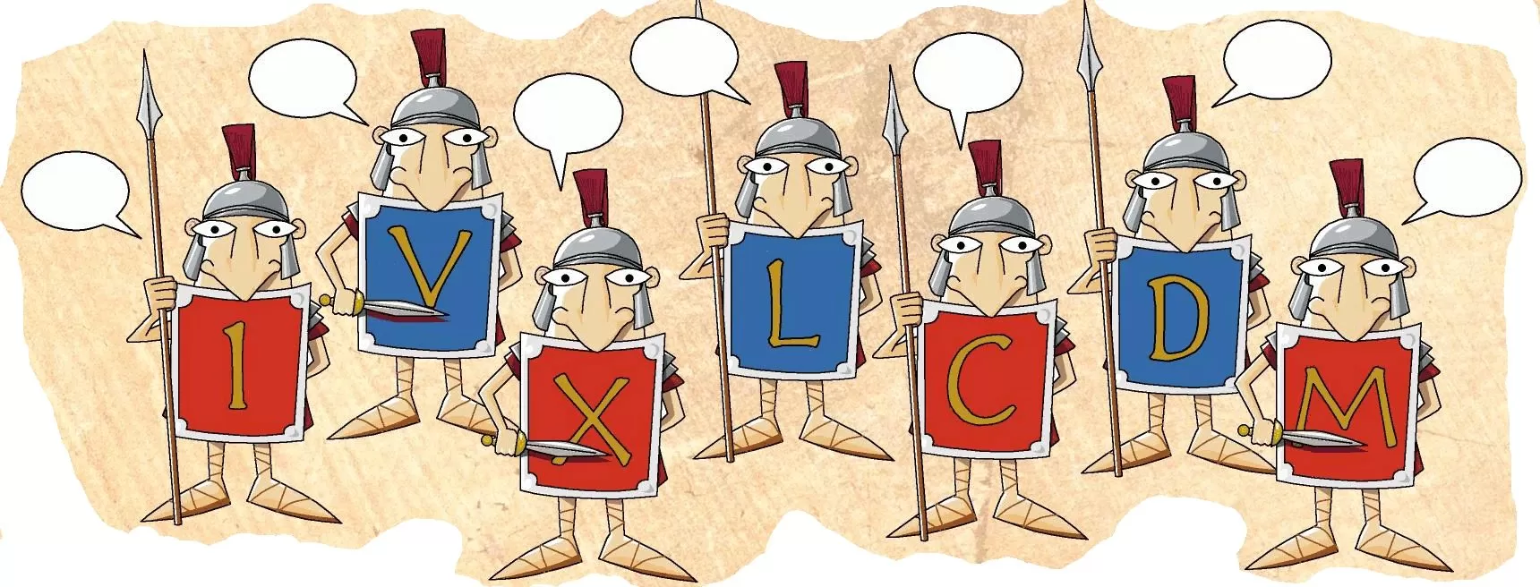 Los números romanos, imagen de romanos con una letra en el escudo